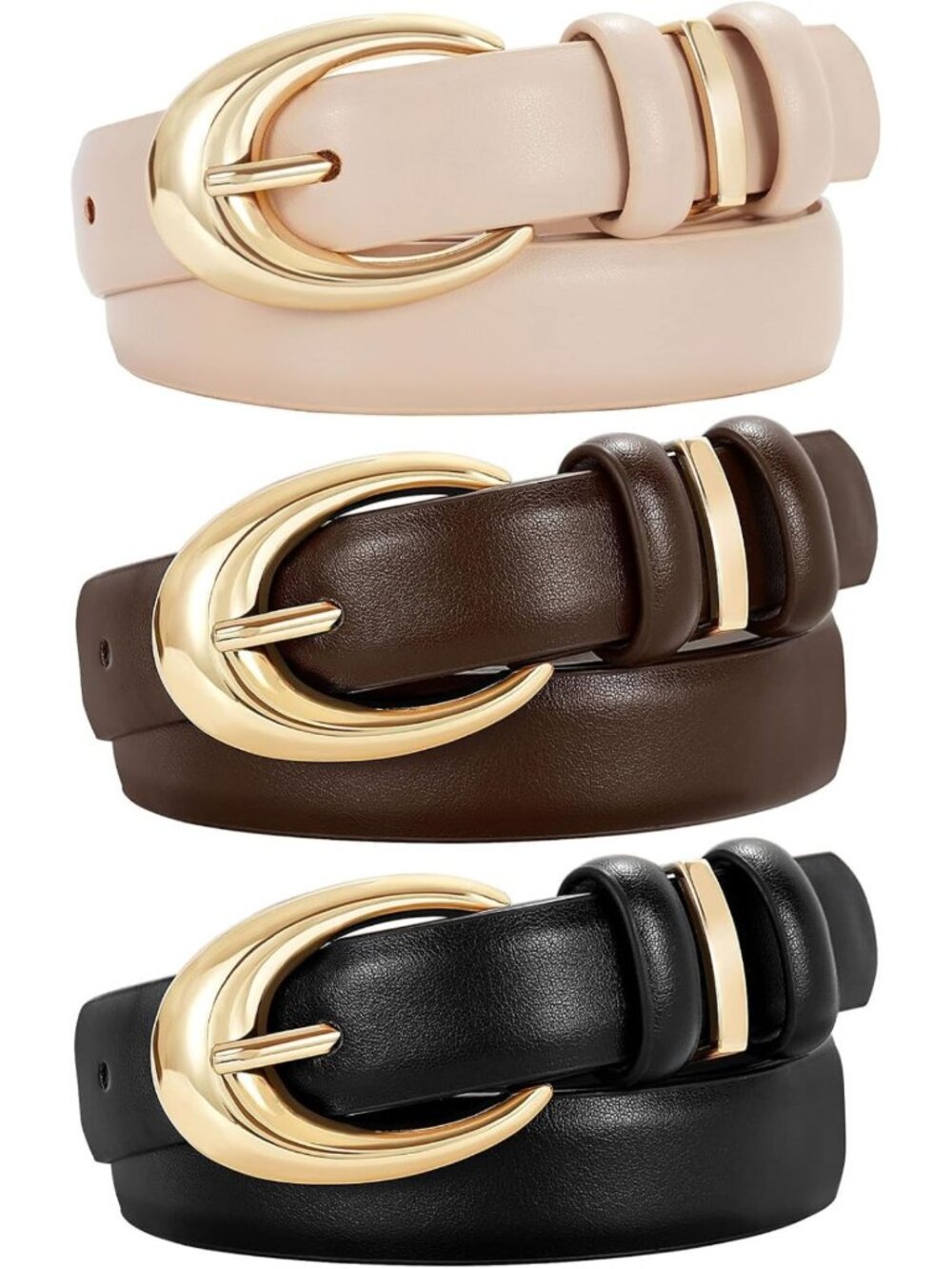 3 Pack Women's Faux Leather Belts with Gold Buckle - Stylish Jeans Accessories
